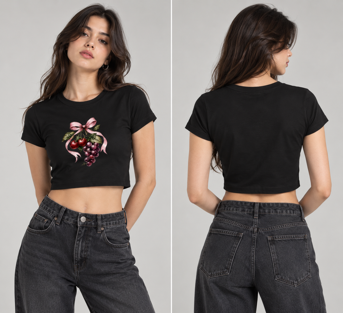 Cherry Bow Graphic Crop Top for Women